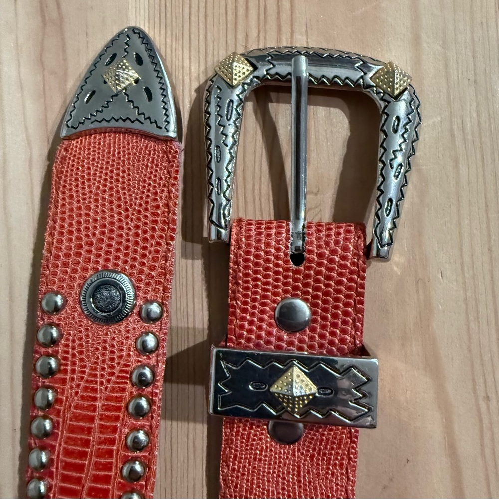 Vintage Western Reptile Concho Studded Belt - Picture 6 of 7